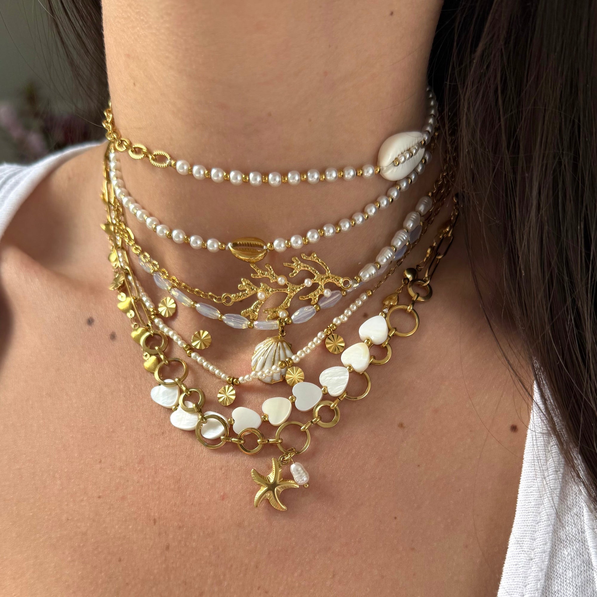 Collana Perline Bianche e Oro
