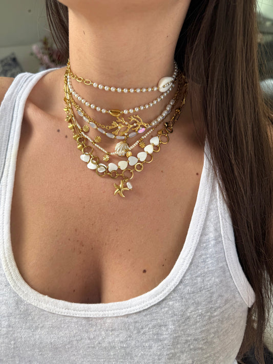 Collana Perline Bianche e Oro